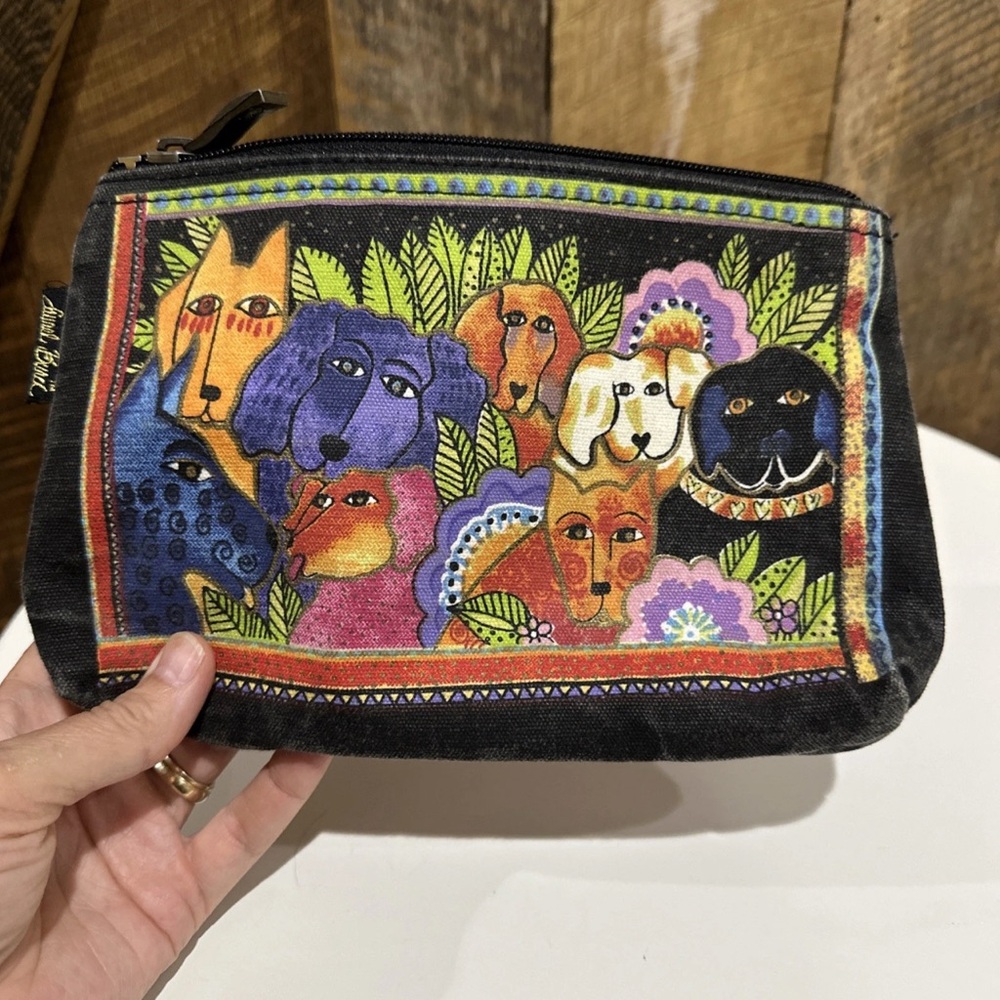 Laurel Burch Canvas Zippered Canine Clan Cosmetic Bag 9 1/4” X 6 1/2” Preowned - Picture 11 of 11